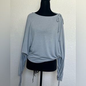 FAVLUX Gray Tie Front Long Sleeve Blouse